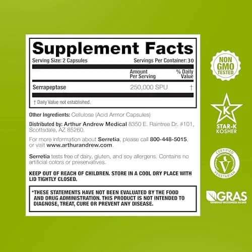 Arthur Andrew Medical Serretia 180 Capsules | Supports Recovery & Sinus Health thumbnail 2