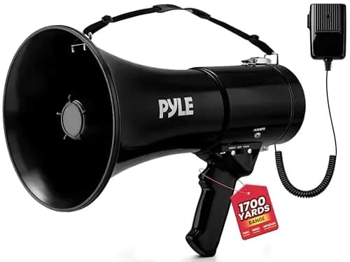 Pyle 50W Megaphone Speaker PA Bullhorn Built-in Siren, 1554 Meters Range | Portable Outdoor Sound System thumbnail 1