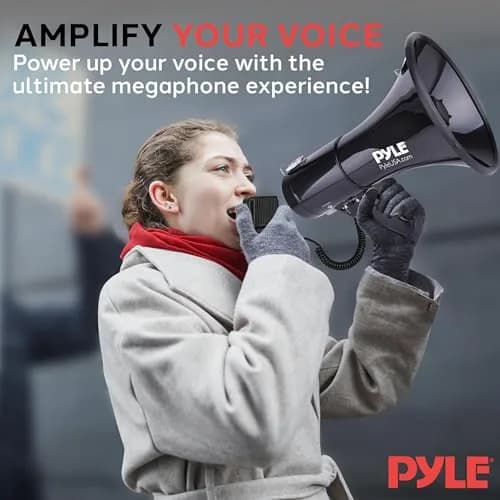 Pyle 50W Megaphone Speaker PA Bullhorn Built-in Siren, 1554 Meters Range | Portable Outdoor Sound System thumbnail 6