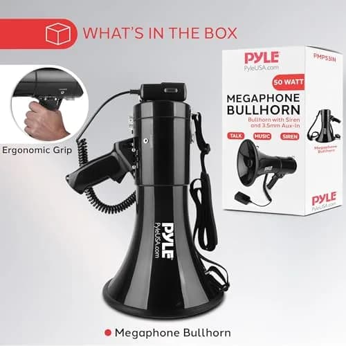 Pyle 50W Megaphone Speaker PA Bullhorn Built-in Siren, 1554 Meters Range | Portable Outdoor Sound System thumbnail 7