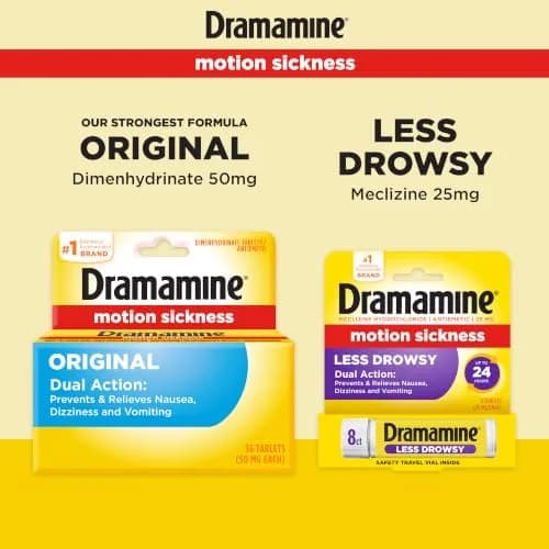 Dramamine Less Drowsy Motion Sickness Relief Tablets 8 Count | Prevents Nausea & Dizziness for 24 Hours thumbnail 4