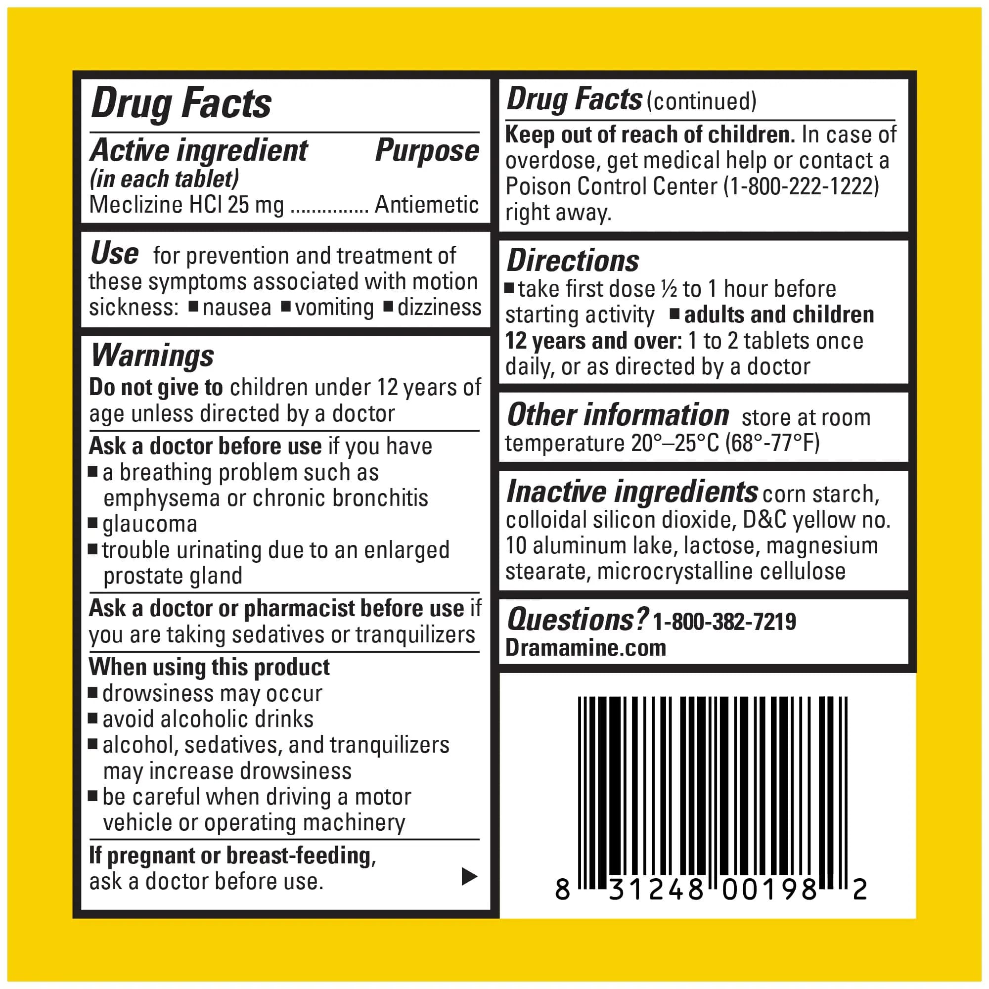 Dramamine Less Drowsy Motion Sickness Relief Tablets 8 Count | Prevents Nausea & Dizziness for 24 Hours - view 8