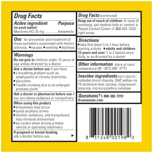 Dramamine Less Drowsy Motion Sickness Relief Tablets 8 Count | Prevents Nausea & Dizziness for 24 Hours thumbnail 8