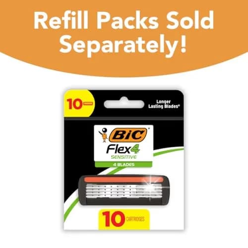 BIC Flex 4 Mens Refillable 4-Blade Razor | Sensitive Skin, Up to 48 Shaves, Black/Green thumbnail 7
