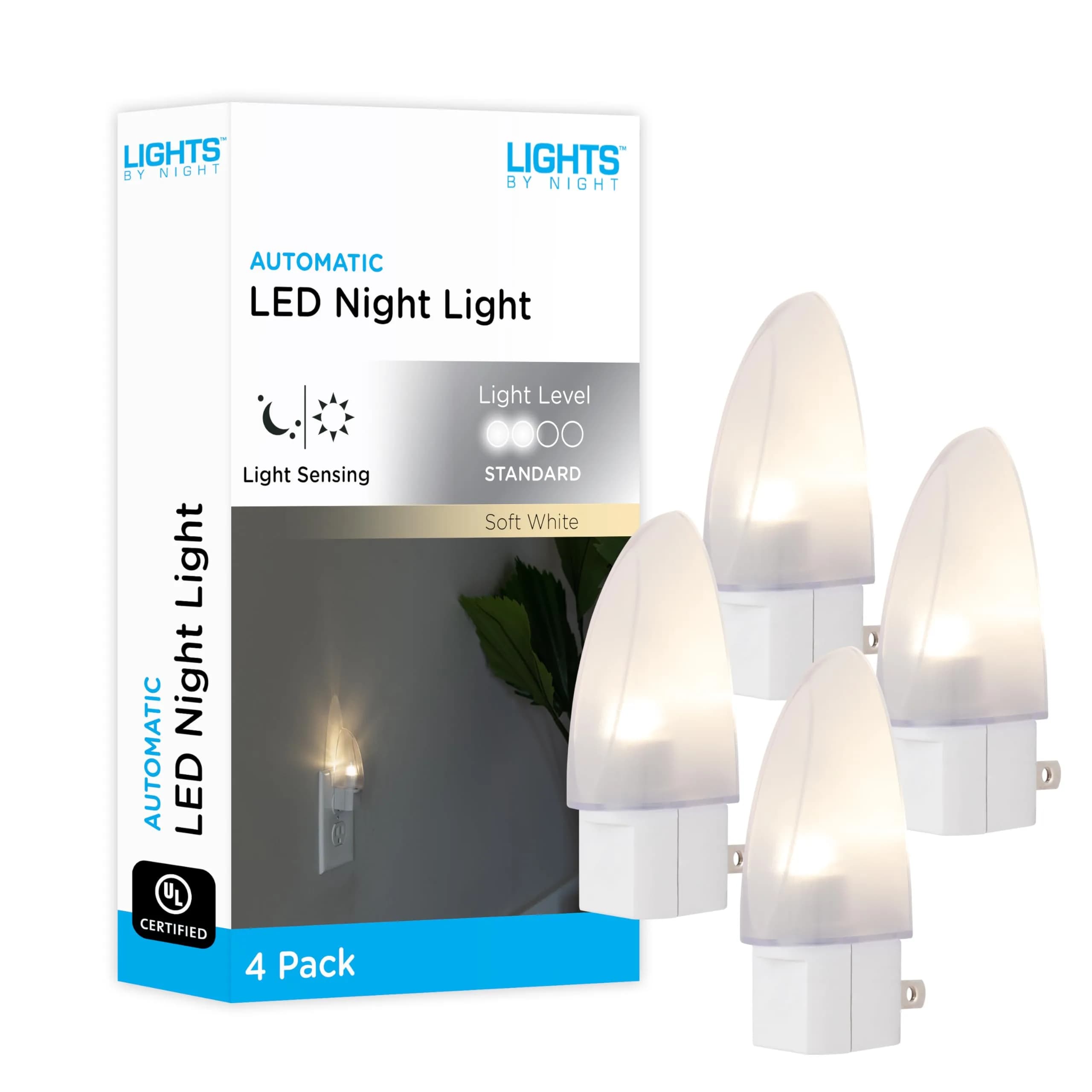 Lights By Night LED Night Light 4 Pack | Automatic Dusk to Dawn Sensor - main product image
