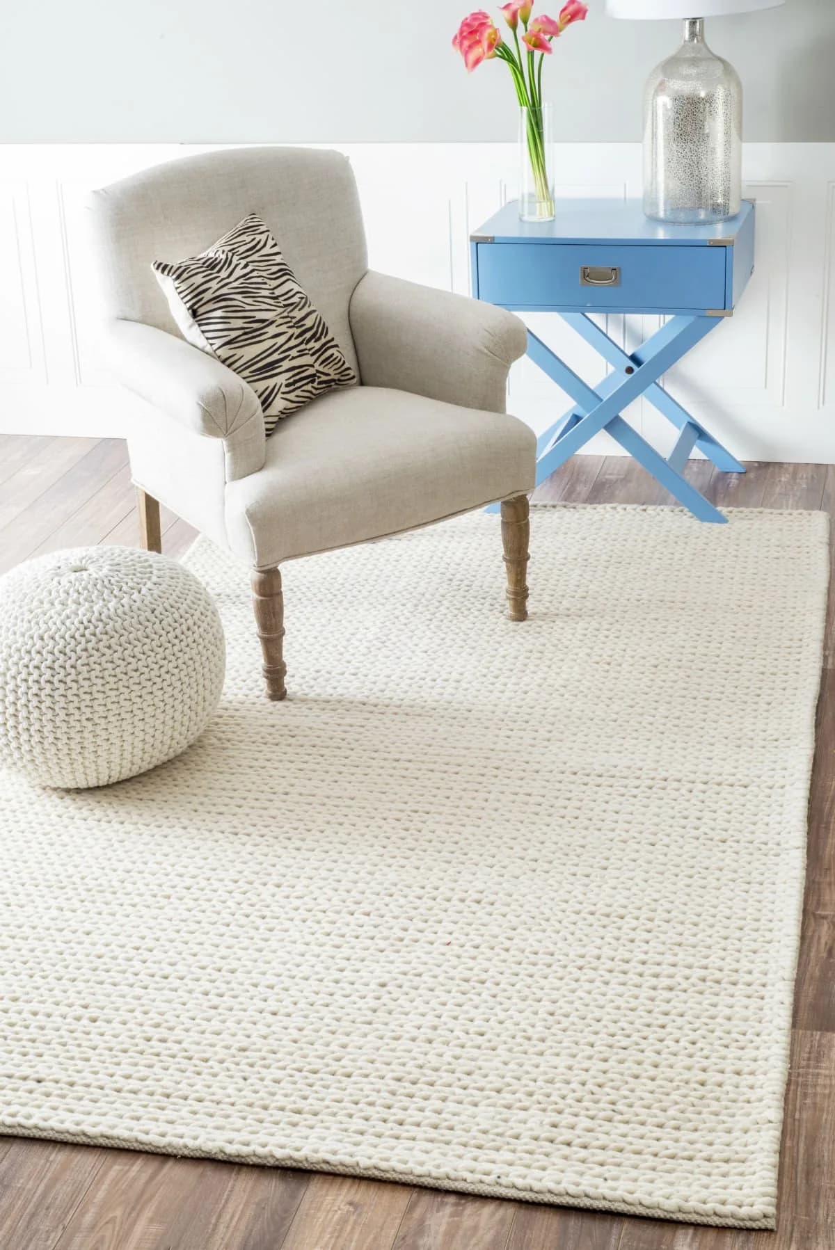 nuLOOM Penelope Off White Solid Hand Woven Wool Area Rug, 6' Round | Soft, Durable & Pet-Friendly — Off-white / 8'6" x 11'6" (Rectangular)
