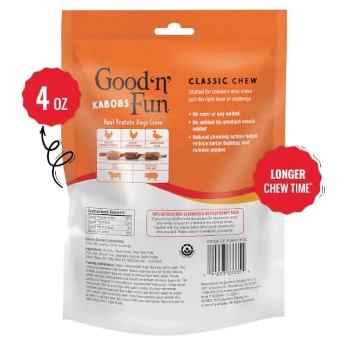 Good 'n' Fun Triple Flavor Kabobs Dog Treats 113g (4 oz) | Long-Lasting Protein Chews for All Dog Breeds thumbnail 2
