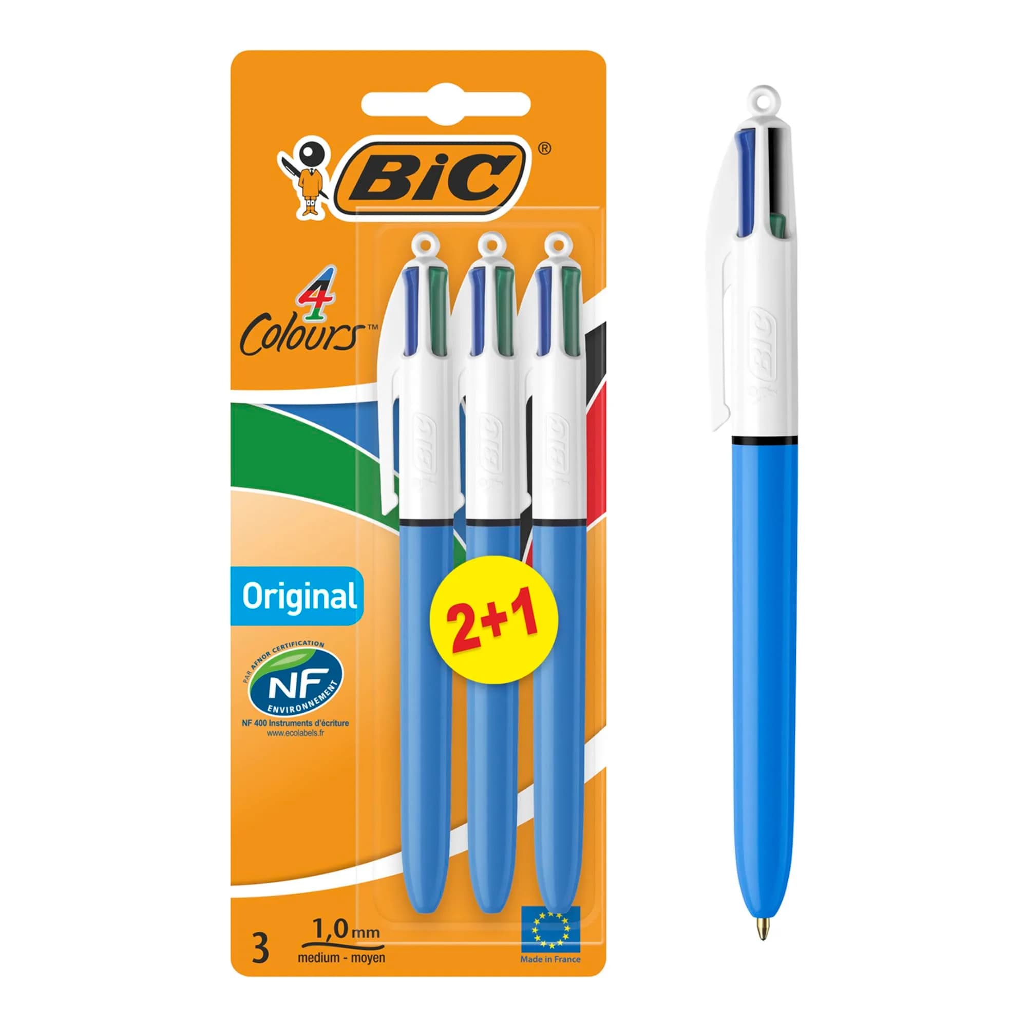 BIC 4 Colours Original Multi Coloured Ballpoint Pen - Medium 1.0mm | 4-Color Ink, Refillable, 14.5cm - main product image