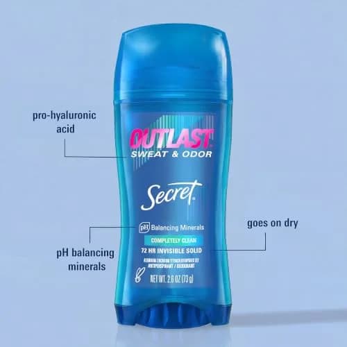 Secret Outlast Antiperspirant Deodorant for Women, 72hr Sweat & Odor Protection, Invisible Solid 77g (2.6 oz) | PH Balancing Minerals thumbnail 2