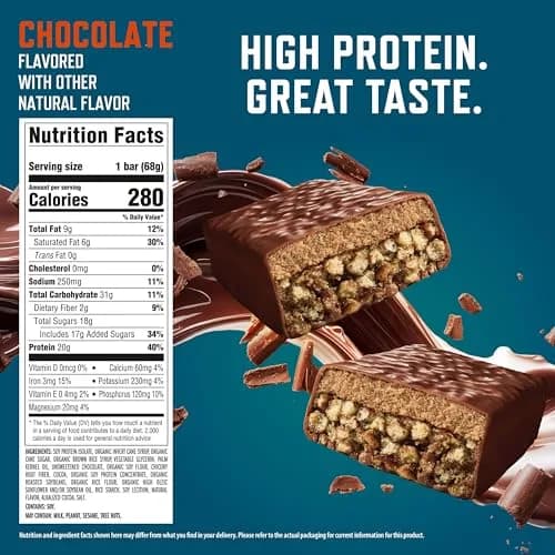 CLIF BUILDERS Protein Bars Chocolate Flavor 2.4 oz (68 g) | 20g Plant Based Protein Post-Workout thumbnail 2