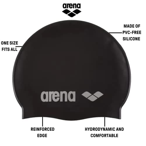 Arena Classic Unisex Soft Silicone Swim Cap | Intensive Training and Racing Comfortable Non-Slip Long Hair Swimming Hat thumbnail 2