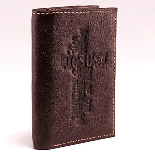 Christian Art Gifts Full Grain Leather Wallet for Men: Names of Jesus | Classic Brown Full Grain Leather Bi-Fold Wallet thumbnail 4