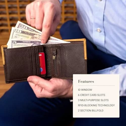 Christian Art Gifts Genuine Full-grain Leather Bi-fold Wallet | Christian Gift for Men, Durable & Classic (70-120 chars) thumbnail 2