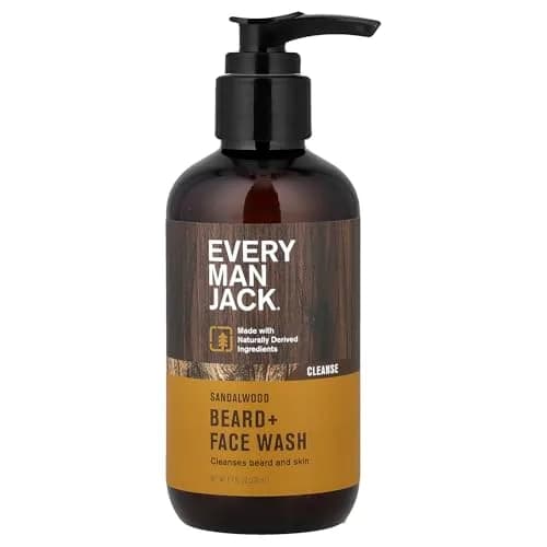Every Man Jack Beard + Face Wash Sandalwood 200ml (6.7 Fl Oz) | Naturally Derived Cleanser for Men — Sandalwood