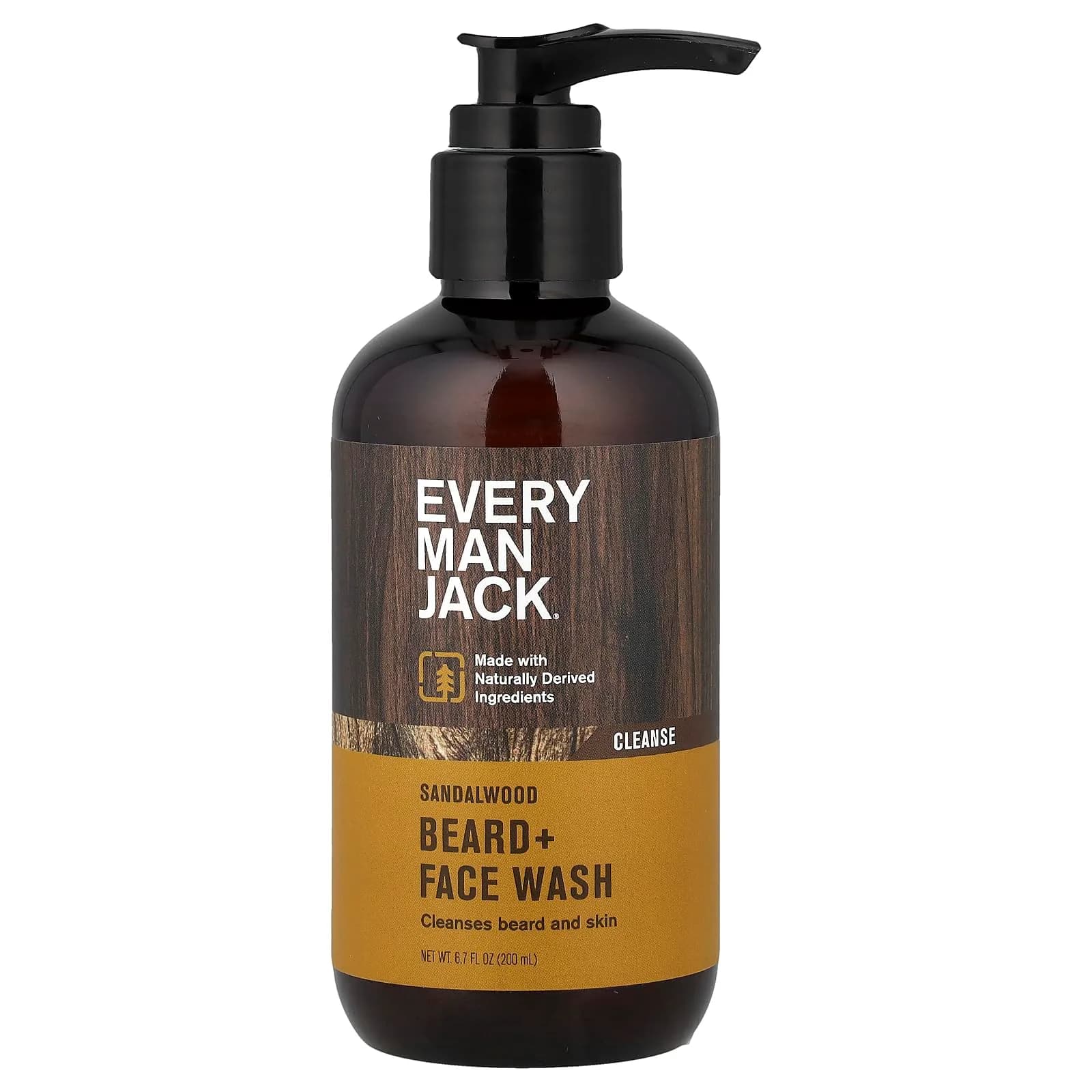 Every Man Jack Beard + Face Wash Sandalwood 200ml (6.7 Fl Oz) | Naturally Derived Cleanser for Men - main product image