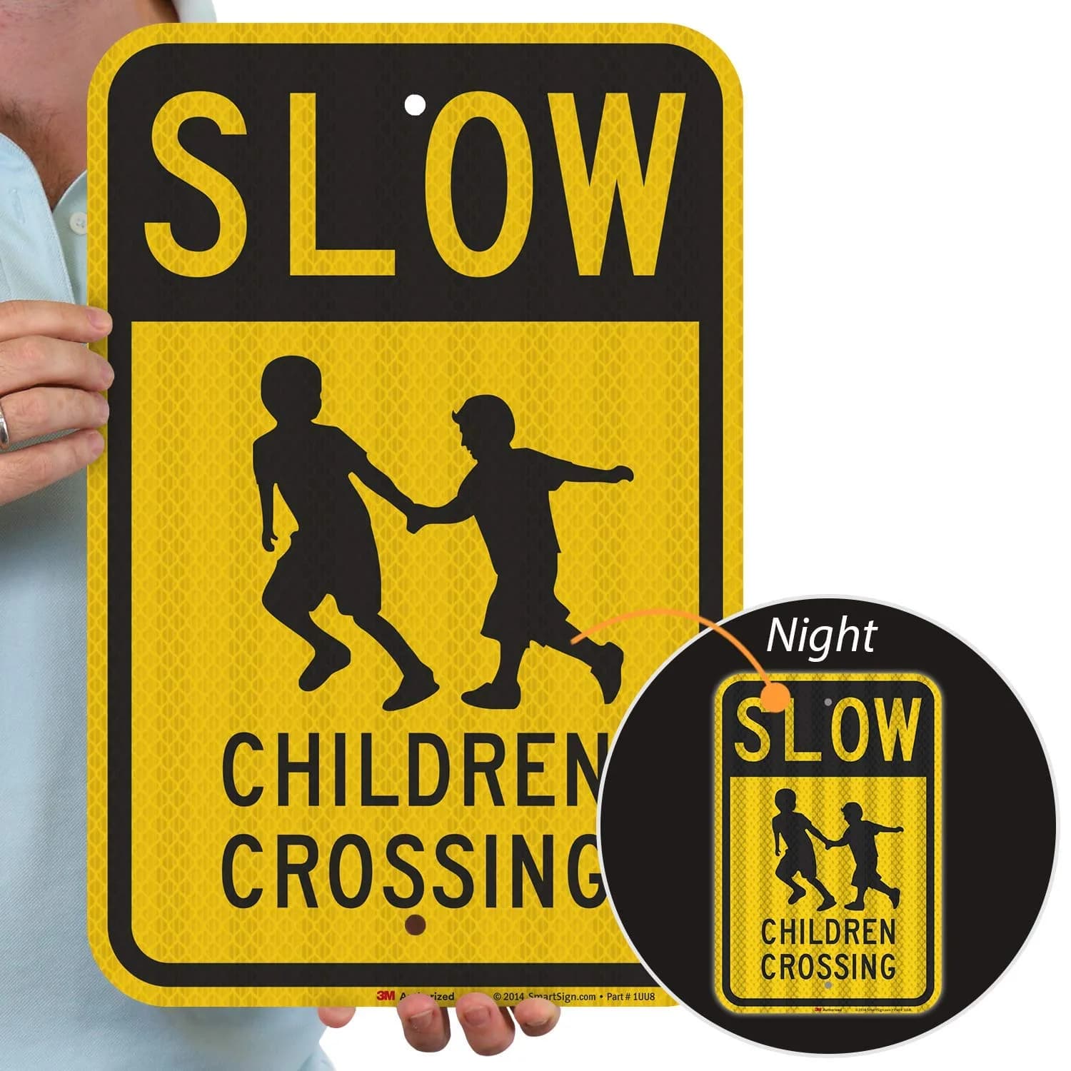 SmartSign Slow - Children Crossing Sign 12" x 18" (30cm x 45cm) | High Intensity Reflective Aluminum — Black on Yellow