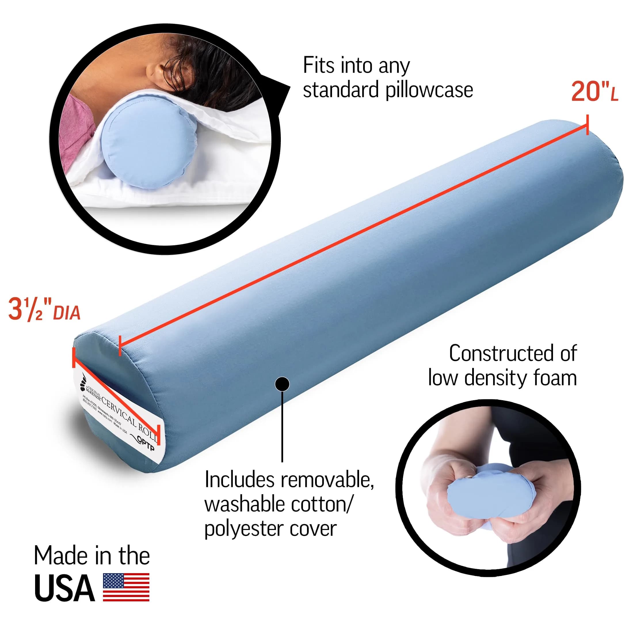 OPTP The Original McKenzie Cervical Roll Neck Support Pillow 20" Length x 3.5" Diameter | Physical Therapist Approved for Sleep Support - view 3