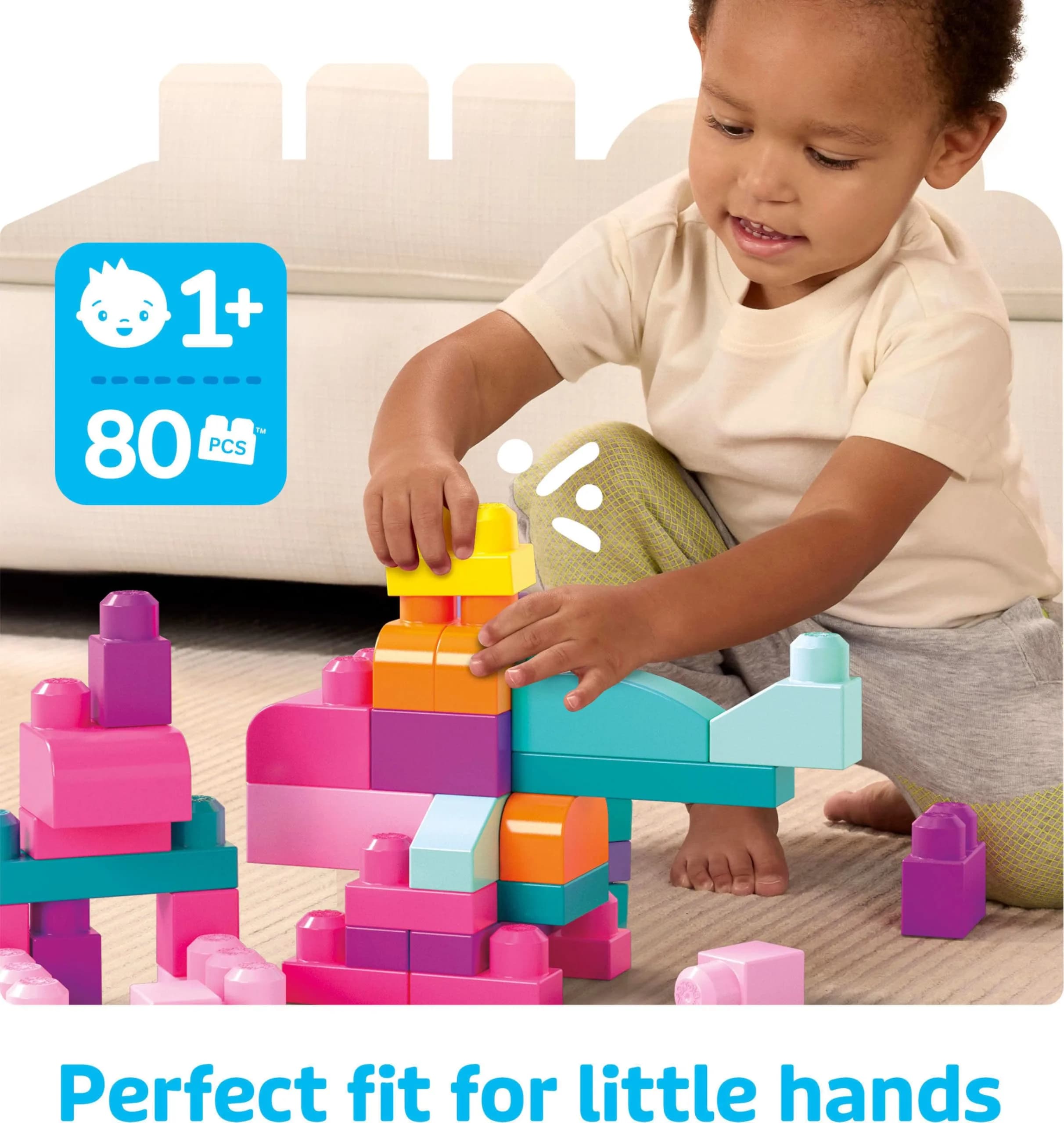 Mega Bloks First Builders Big Building Bag Toddler Toy Blocks Set, 80 Pieces, Pink | ASTM-Tested Educational Toy - view 5
