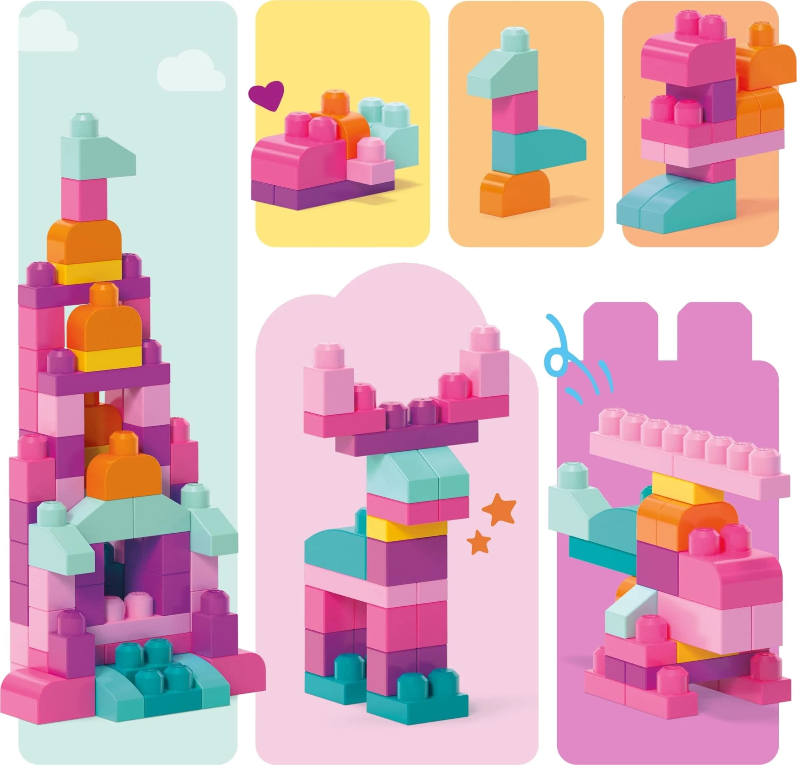 Mega Bloks First Builders Big Building Bag Toddler Toy Blocks Set, 80 Pieces, Pink | ASTM-Tested Educational Toy - view 8