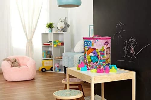 Mega Bloks First Builders Big Building Bag Toddler Toy Blocks Set, 80 Pieces, Pink | ASTM-Tested Educational Toy thumbnail 2