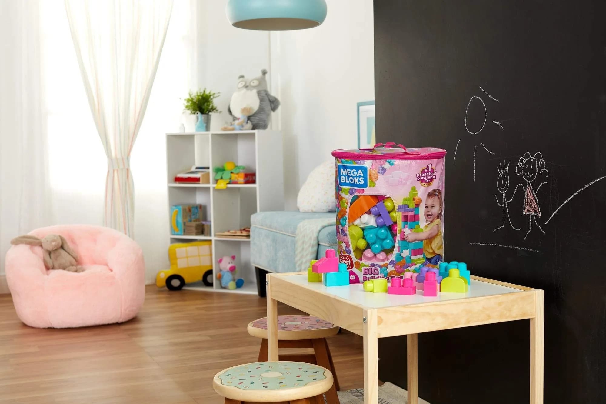 Mega Bloks First Builders Big Building Bag Toddler Toy Blocks Set, 80 Pieces, Pink | ASTM-Tested Educational Toy - view 2