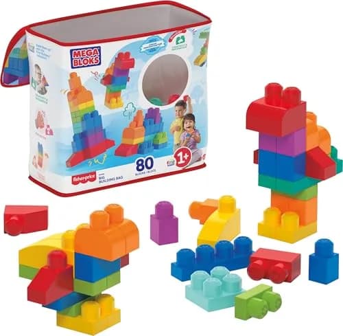 Mega Bloks First Builders Big Building Bag Toy Set, 80 Pieces, Blue | ASTM-Tested Non-Toxic Building Blocks — Building Bag