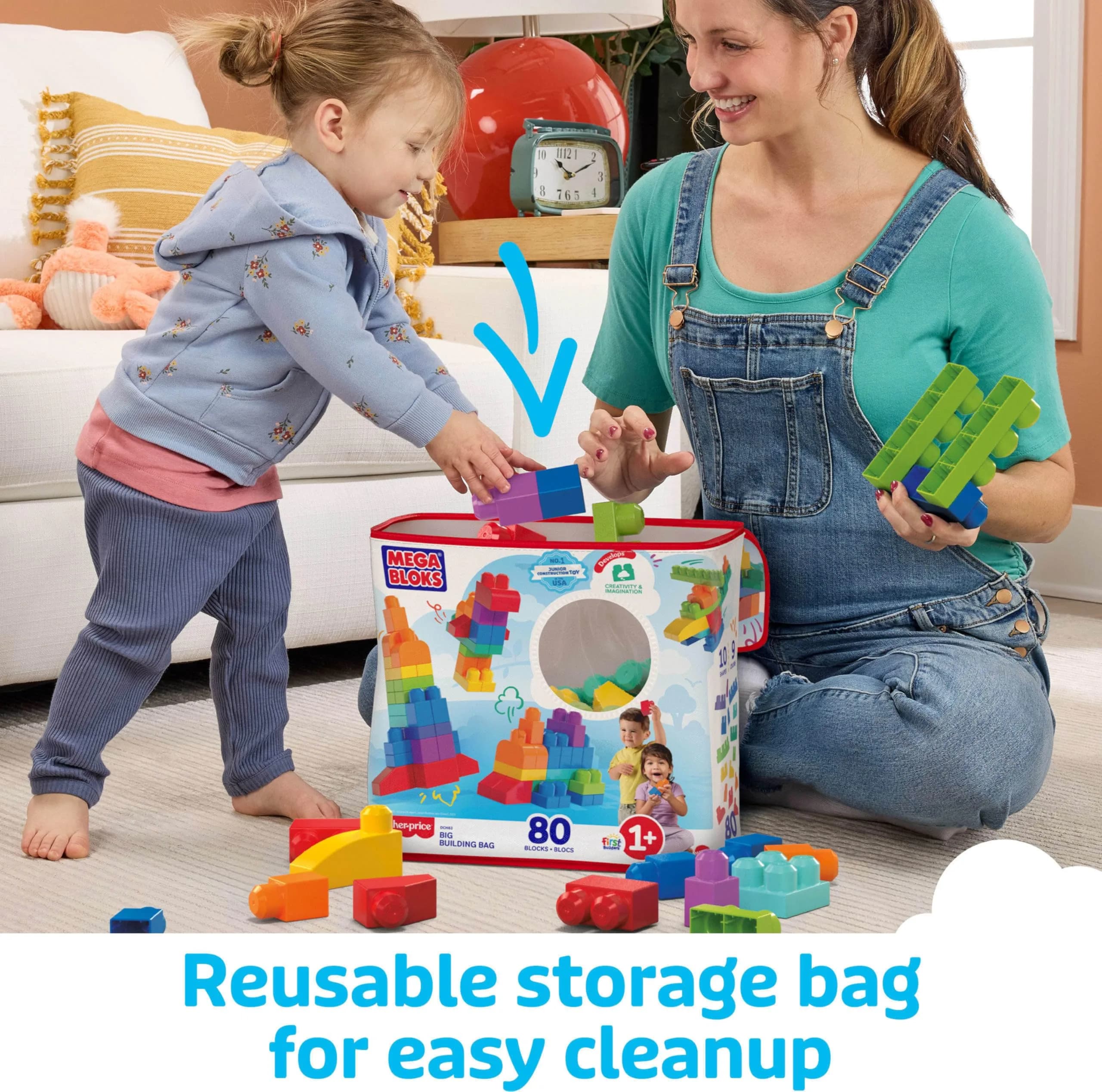 Mega Bloks First Builders Big Building Bag Toy Set, 80 Pieces, Blue | ASTM-Tested Non-Toxic Building Blocks - view 4