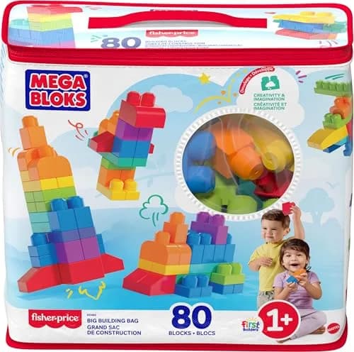 Mega Bloks First Builders Big Building Bag Toy Set, 80 Pieces, Blue | ASTM-Tested Non-Toxic Building Blocks thumbnail 6