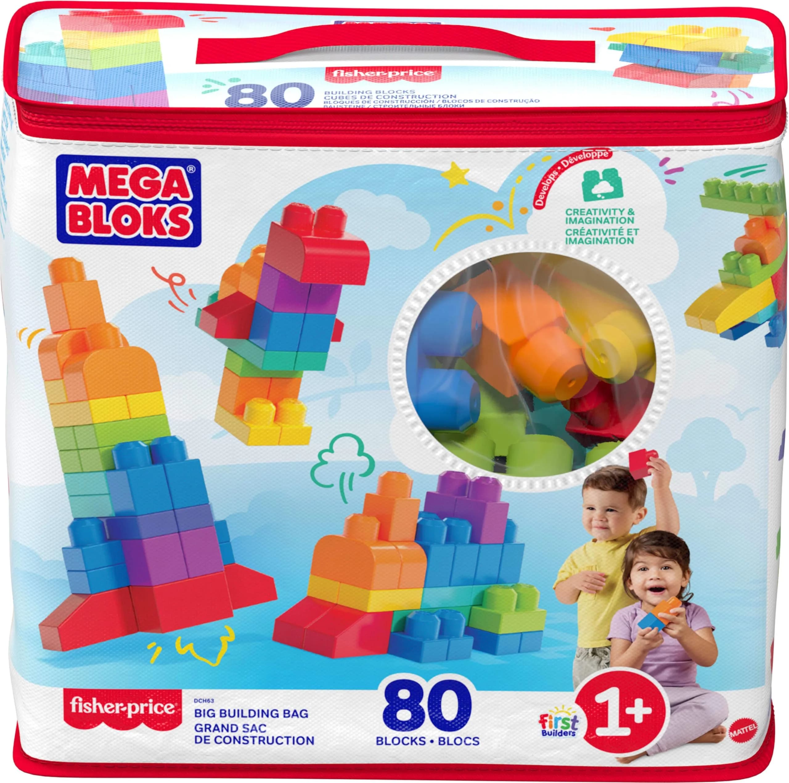 Mega Bloks First Builders Big Building Bag Toy Set, 80 Pieces, Blue | ASTM-Tested Non-Toxic Building Blocks - view 6