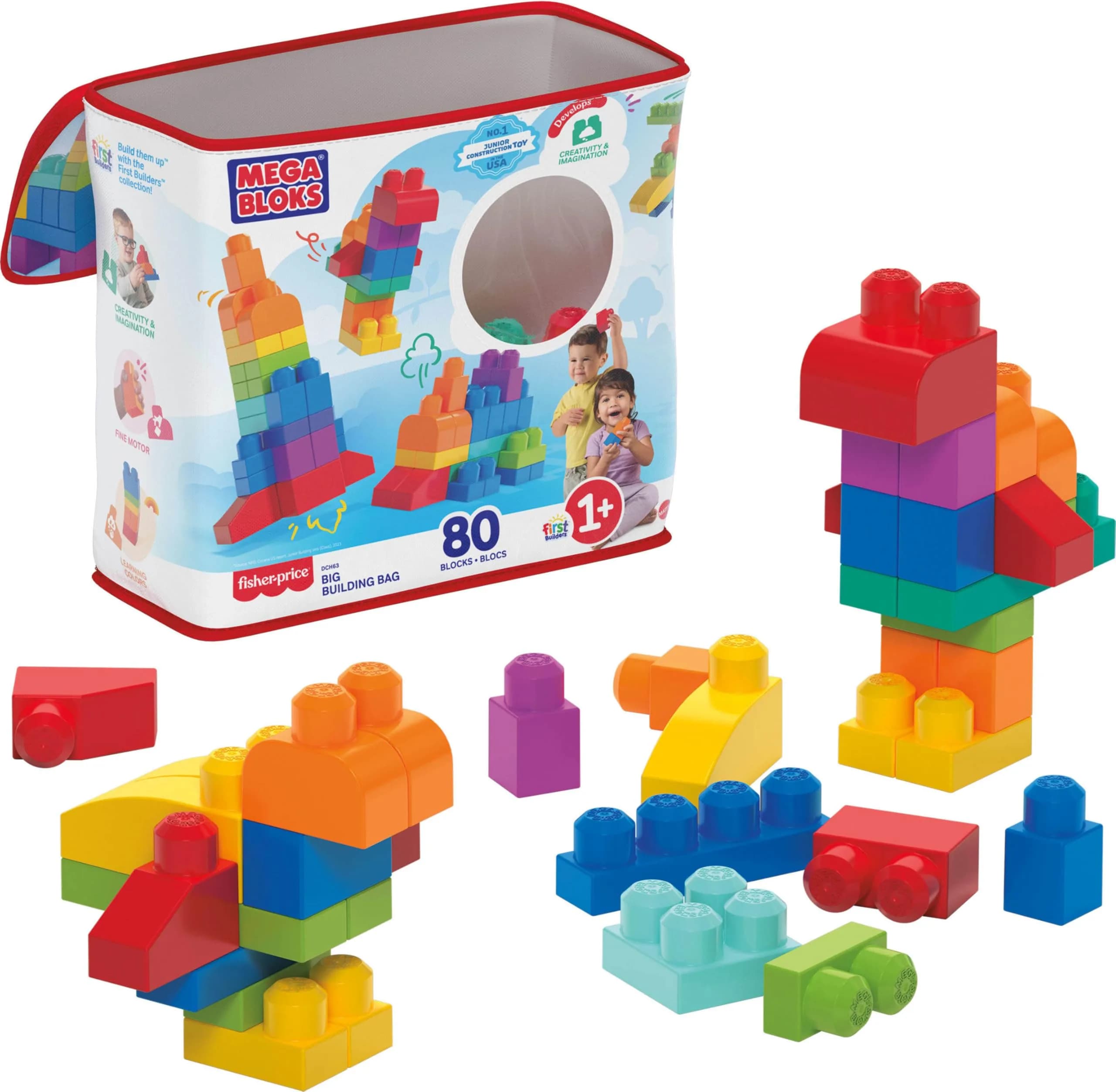 Mega Bloks First Builders Big Building Bag Toy Set, 80 Pieces, Blue | ASTM-Tested Non-Toxic Building Blocks - main product image
