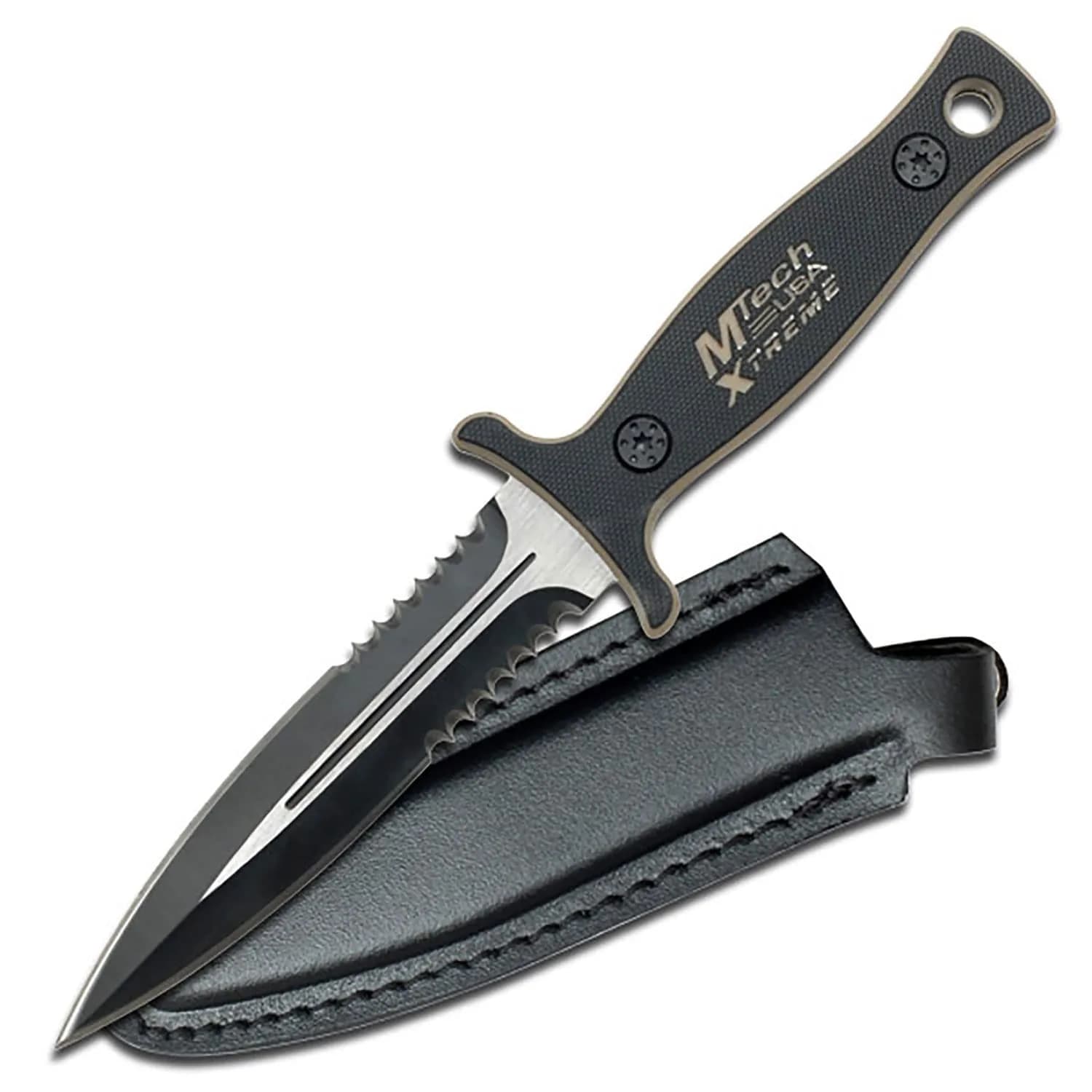 MTech USA Xtreme Fixed Blade Knife 9" | Partially Serrated, Full Tang, Tactical — Tan