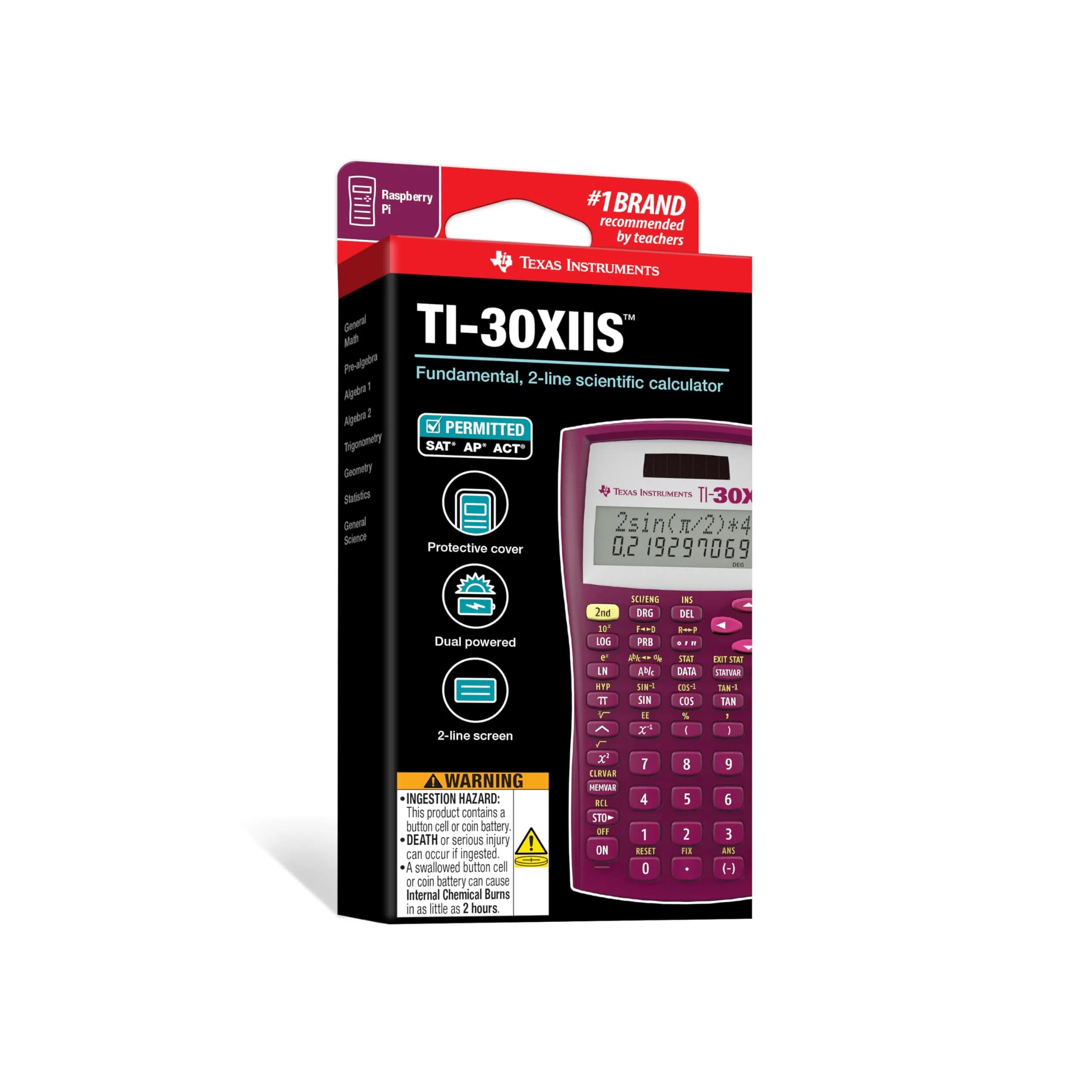 Texas Instruments TI-30XIIS Scientific Calculator, Raspberry, 1 Pack | 2-Line Display, Solar & Battery Powered - view 6