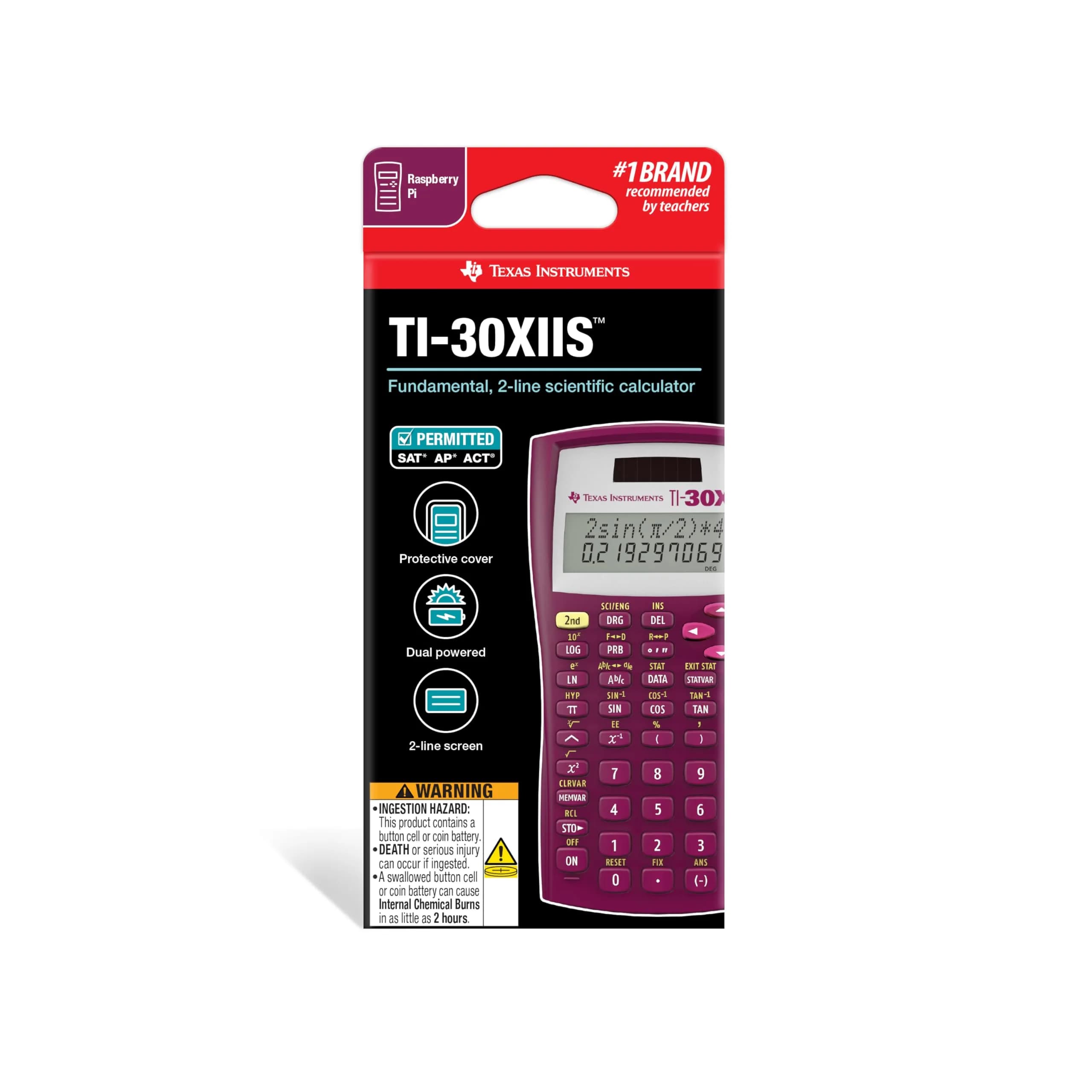 Texas Instruments TI-30XIIS Scientific Calculator, Raspberry, 1 Pack | 2-Line Display, Solar & Battery Powered - view 2