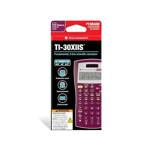 Texas Instruments TI-30XIIS Scientific Calculator, Raspberry, 1 Pack | 2-Line Display, Solar & Battery Powered thumbnail 2