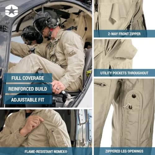 Propper Men's CWU 27/P Nomex Flight Suit, AF Tan, 36 Short | Flame-Resistant Military-Grade Coverall thumbnail 6