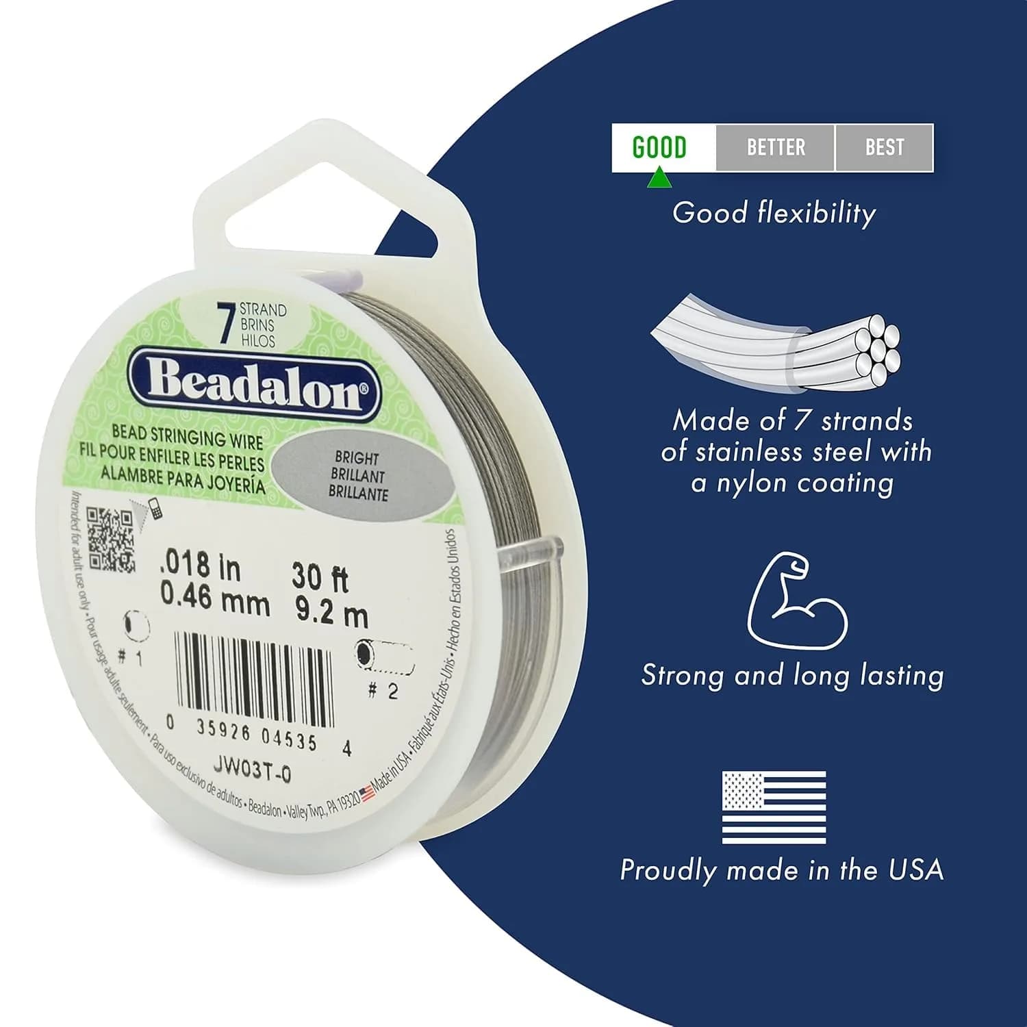 Beadalon 7-Strand Stainless Steel Beading Wire, 0.38 mm (0.015 in) - White | Durable & Flexible for Jewelry Making - view 2