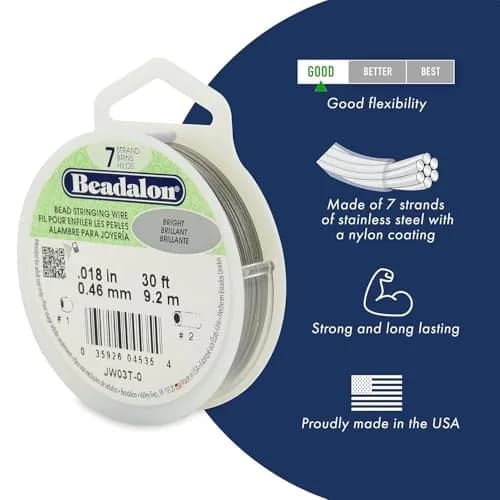 Beadalon 7-Strand Stainless Steel Beading Wire, 0.38 mm (0.015 in) - White | Durable & Flexible for Jewelry Making thumbnail 2