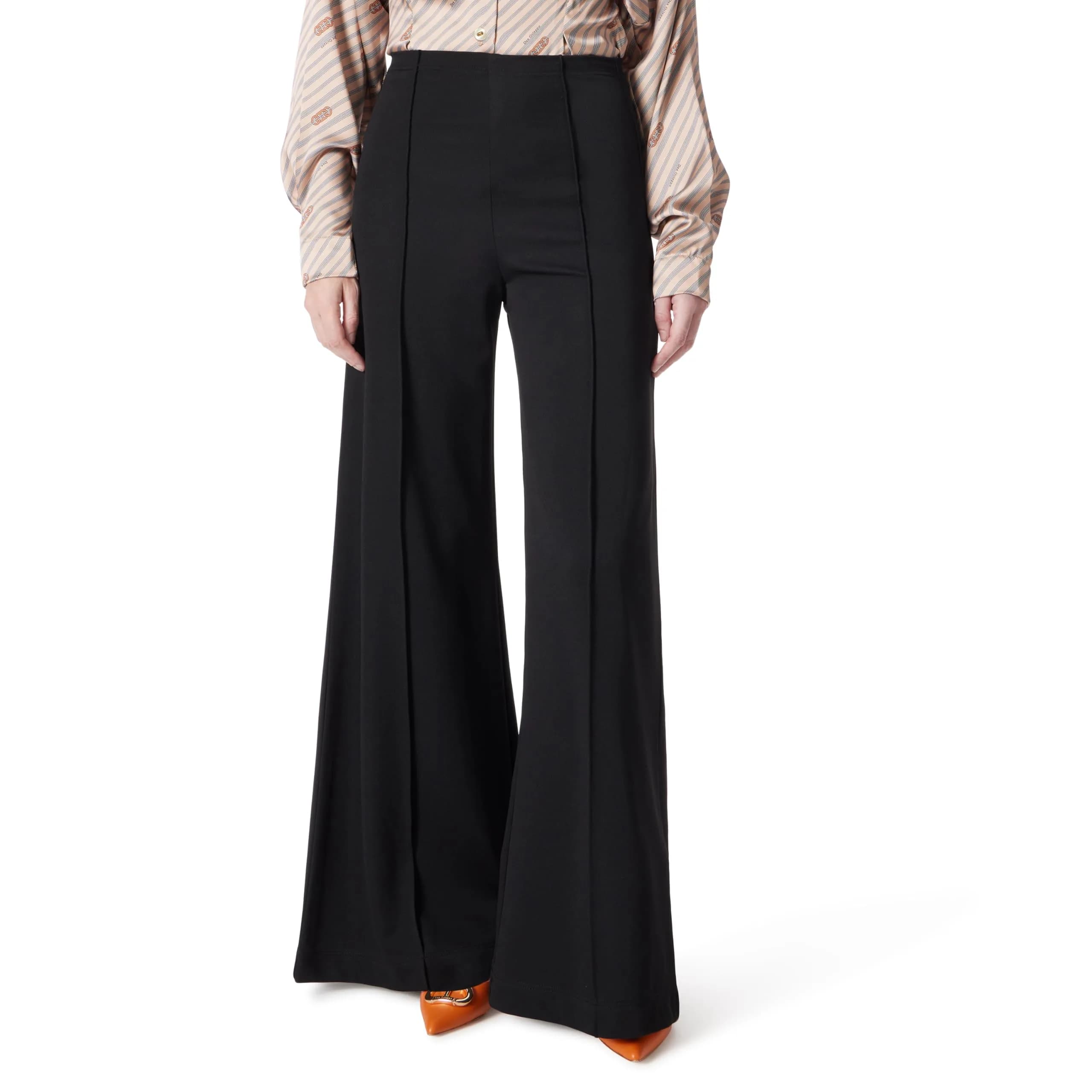 DEE OCLEPPO Womens Dee High Rise Pull On Pin Tuck Pant Black | Elegant Wide Leg Style for Women