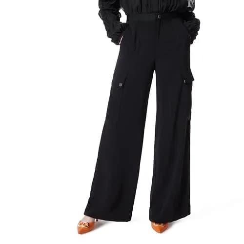 DEE OCLEPPO Khloe Wide Leg Cargo Dress Pant 31in | High Rise, Black, Polyester thumbnail 1