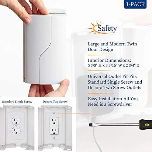 Safety Innovations Twin Door Baby Safety Outlet Cover Box for Outlets | Extra Large Interior Space, Childproof Design, Easy Install thumbnail 5