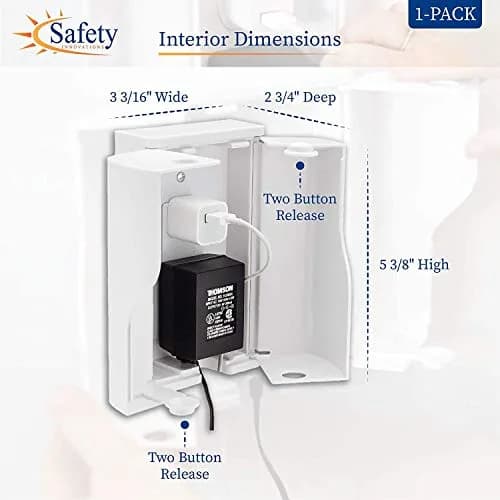 Safety Innovations Twin Door Baby Safety Outlet Cover Box for Outlets | Extra Large Interior Space, Childproof Design, Easy Install thumbnail 2