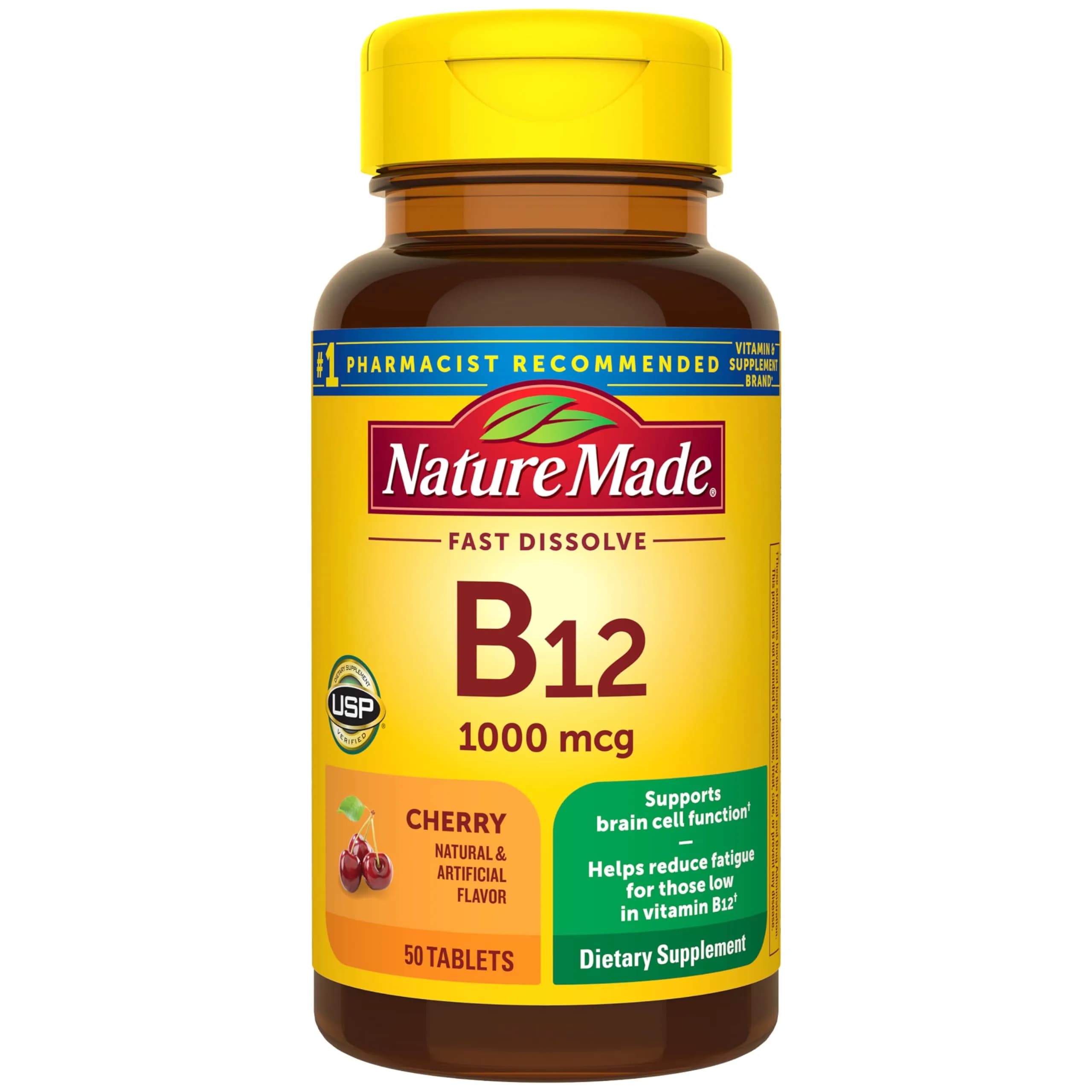 Nature Made Vitamin B12 1000 mcg Fast Dissolve Tablets | Sugar Free, 50 Count, Sublingual for Energy & Mood Support