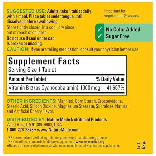 Nature Made Vitamin B12 1000 mcg Fast Dissolve Tablets | Sugar Free, 50 Count, Sublingual for Energy & Mood Support thumbnail 8