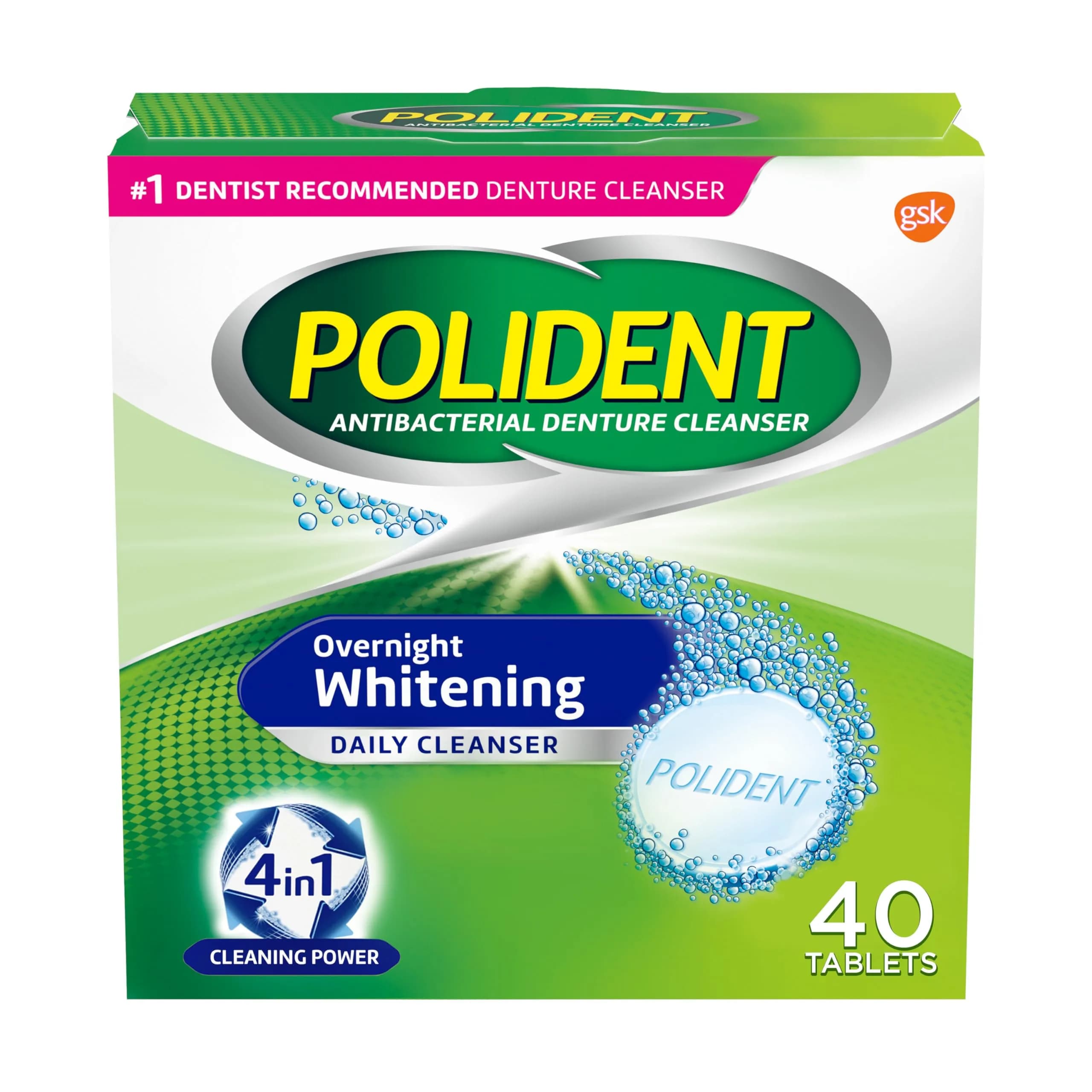 Polident Overnight Whitening Denture Cleanser Tablets - 40 Count - main product image