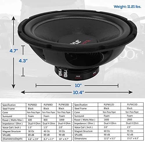 Pyle 10" Car Audio Subwoofer 1000 Watt | High Power Bass & 4 Ohm Impedance thumbnail 7