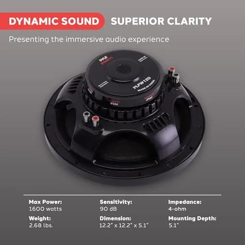 Pyle PLPW12D 12-Inch Dual Voice Coil 4-Ohm Component Subwoofer 1600W Max Power | 30.9 cm (12.2") Diameter, 12.7 cm (5.1") Depth thumbnail 7
