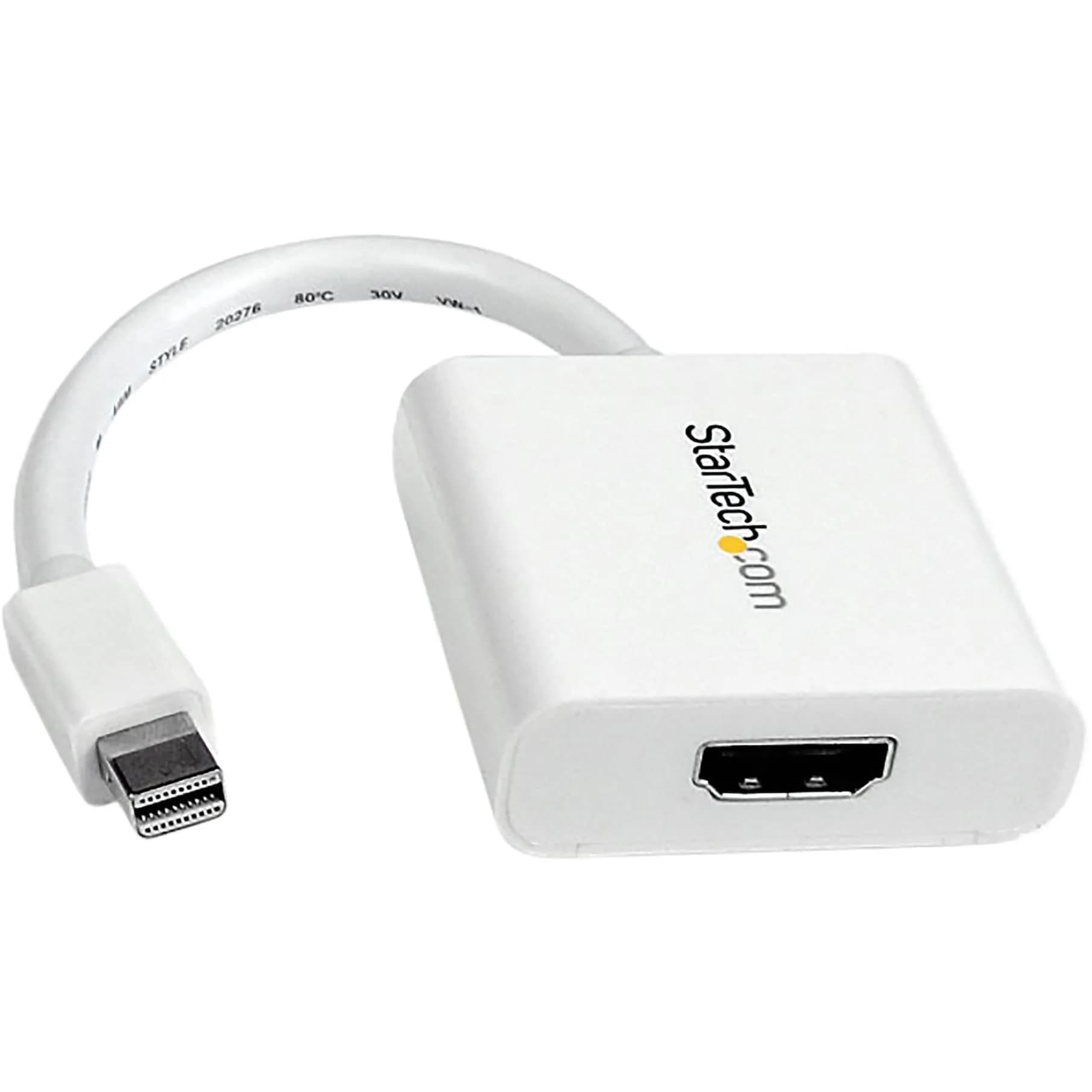 StarTech.com Passive Mini DP to HDMI Adapter, 12.5 cm (5 in) Cable, White | Connect Mini DisplayPort to HDMI Displays — White
