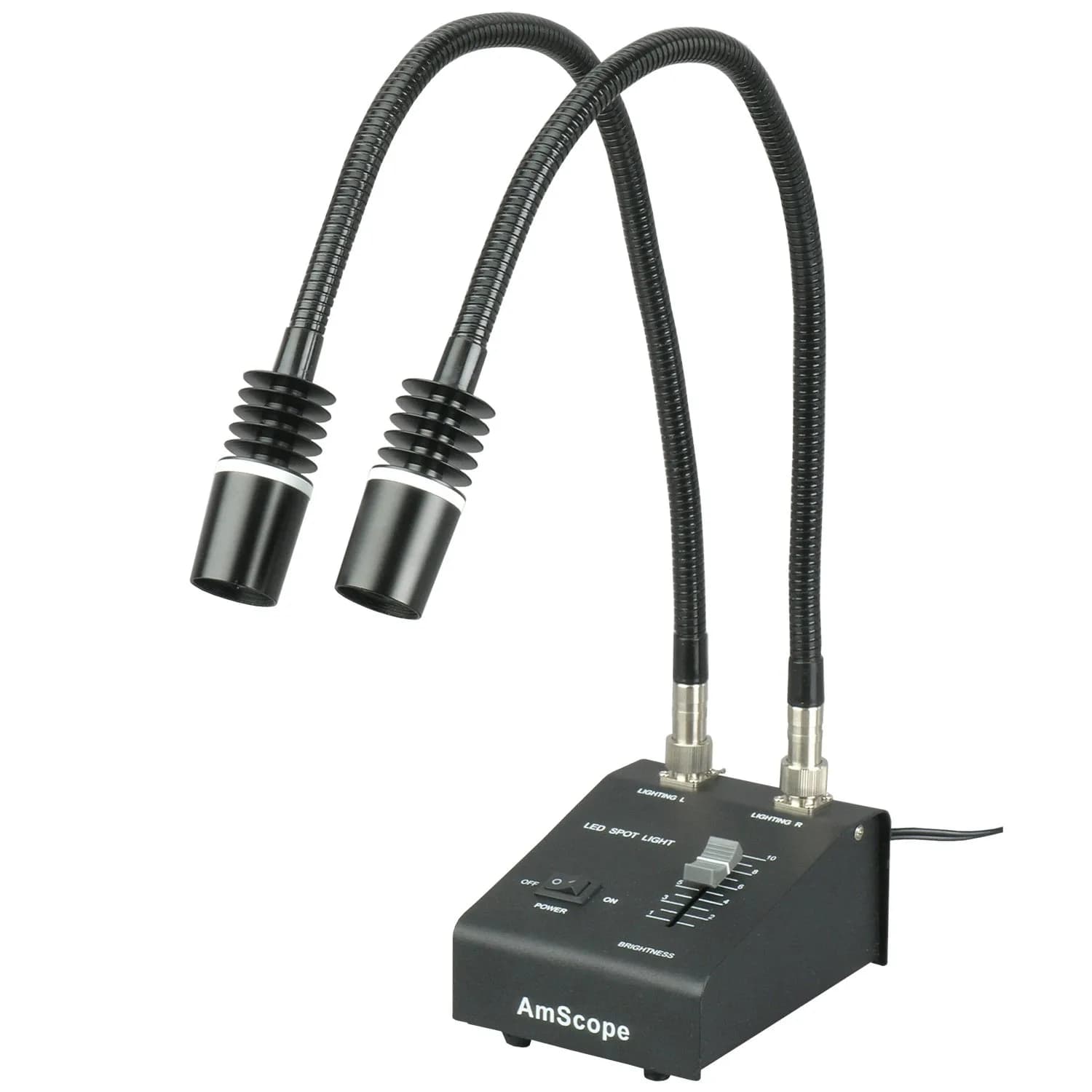 AmScope LED-6W Powerful 6 Watt LED Dual Gooseneck Lights Illuminator with Intensity Control | 23.25" (590mm) Flexible Lights — Lights Illuminator