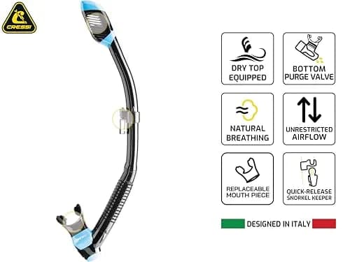 CRESSI Supernova Dry Snorkel Black | Splash Guard & Purge Valve for Clear Breathing thumbnail 3