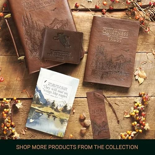 Christian Art Gifts Full Grain Leather Bifold Scripture Wallet, RFID Blocking, Wings Like Eagles, Brown | Inspirational Christian Accessory thumbnail 6